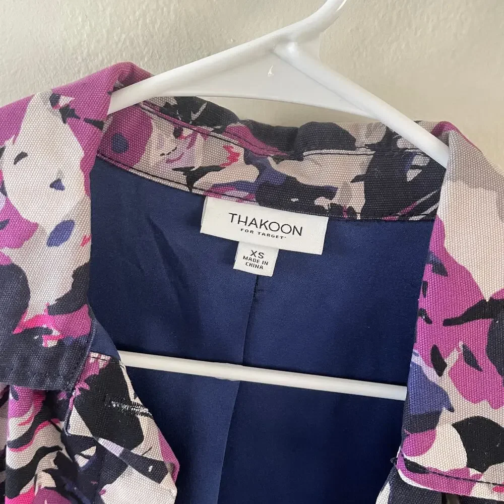 Thakoon Womens XS Floral Rain Coat Purple Blue Canvas Water Resistant Canvas